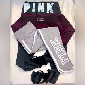 Pink Victoria Secret lot / bundle of 3 leggings Size small burgundy &  gray